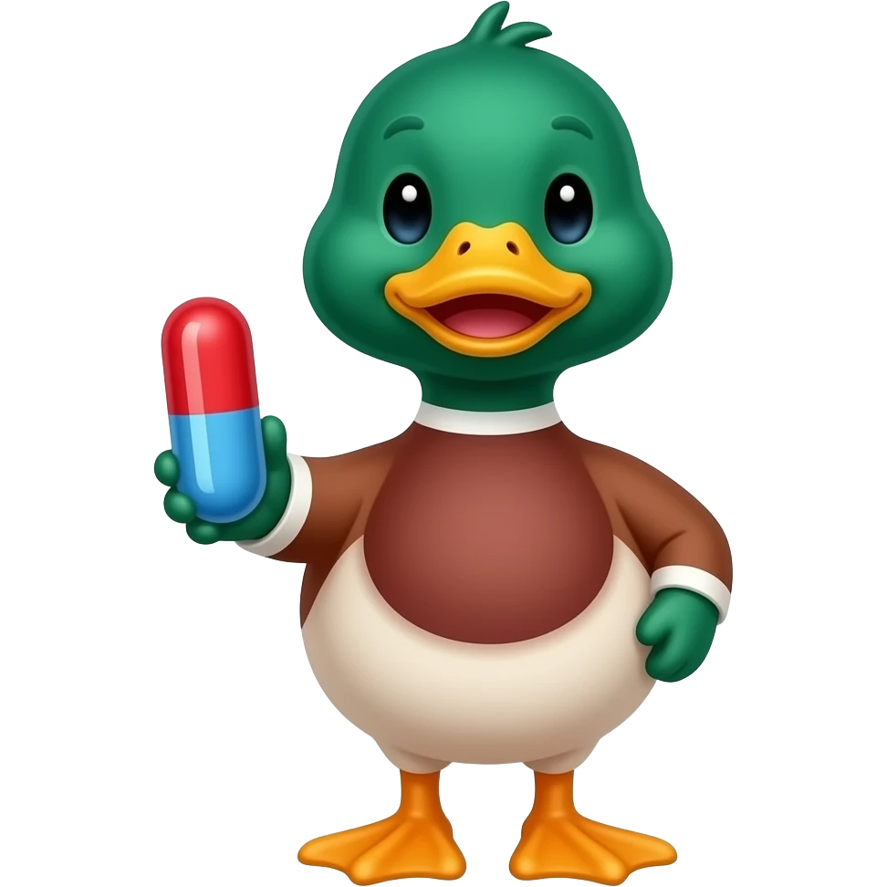Duck having a capsule emoji