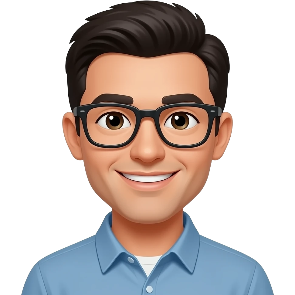 Создай чела в чëрных очках улыбающегося , подпись на хайпе emoji