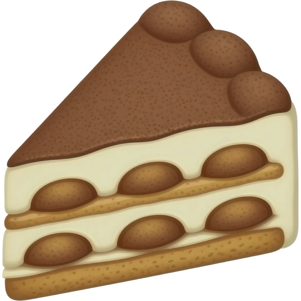 A triangular piece of tiramisu showing alternating layers of coffee-soaked ladyfingers and creamy mascarpone filling, soft 3D lighting, isometric vector art, Apple iOS App Store style, high resolution, simple composition, studio lighting, no text, no plate, no utensils, no shadows on edges emoji