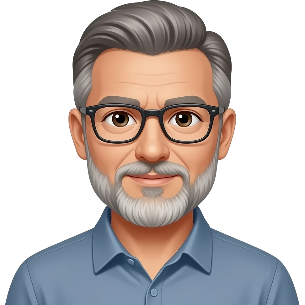 White man with salt and pepper hair with beard and glasses with more dark hair emoji