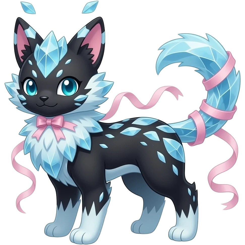 lanky fluffy fuzzy puffy tall elegant oriental feral painted Asian Absol-Glaceon-Sylveon-animal-Fakémon-fusion-hybrid-creature emoji