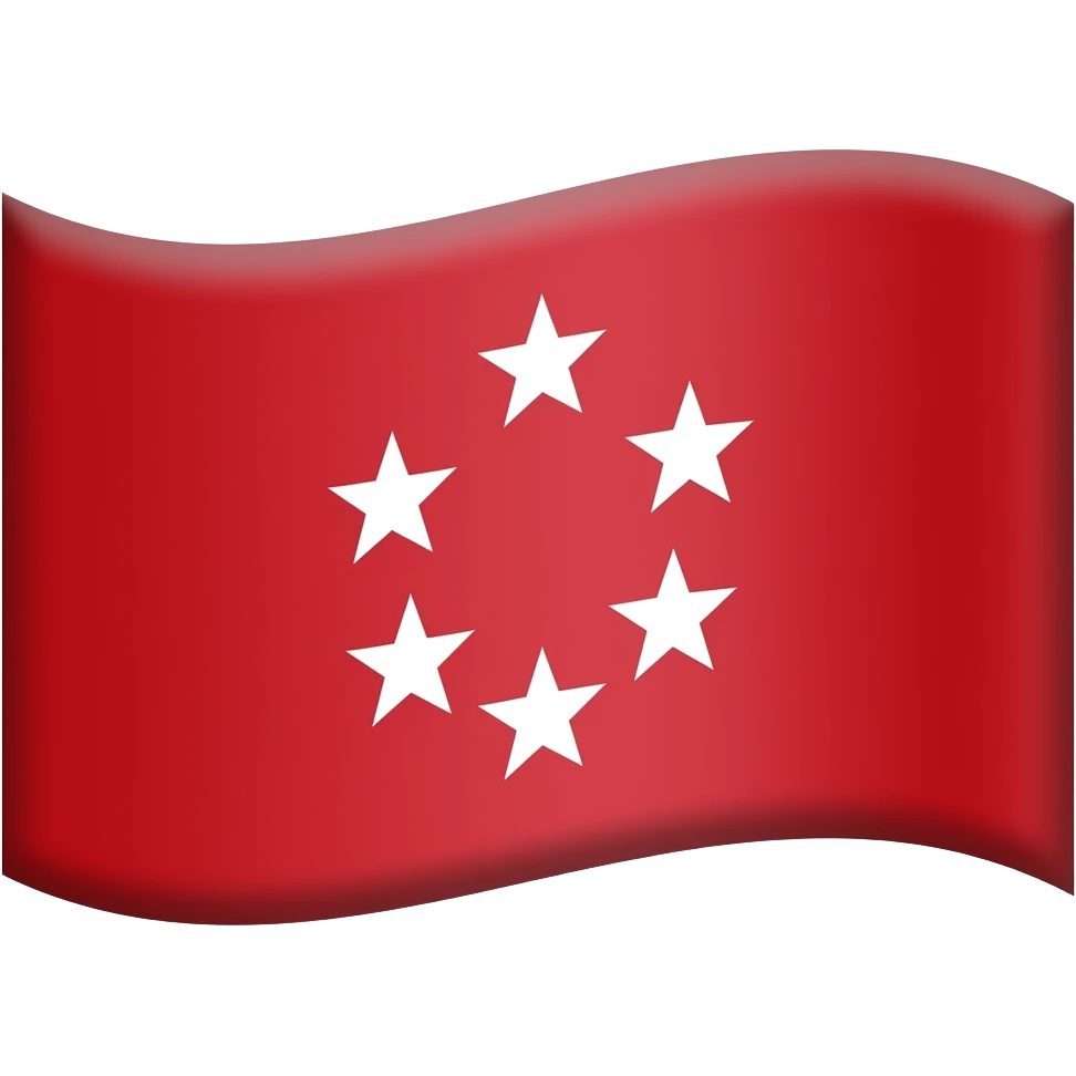 An emoji of a waving red flag with seven white stars, placed four above three in the center of the flag. emoji