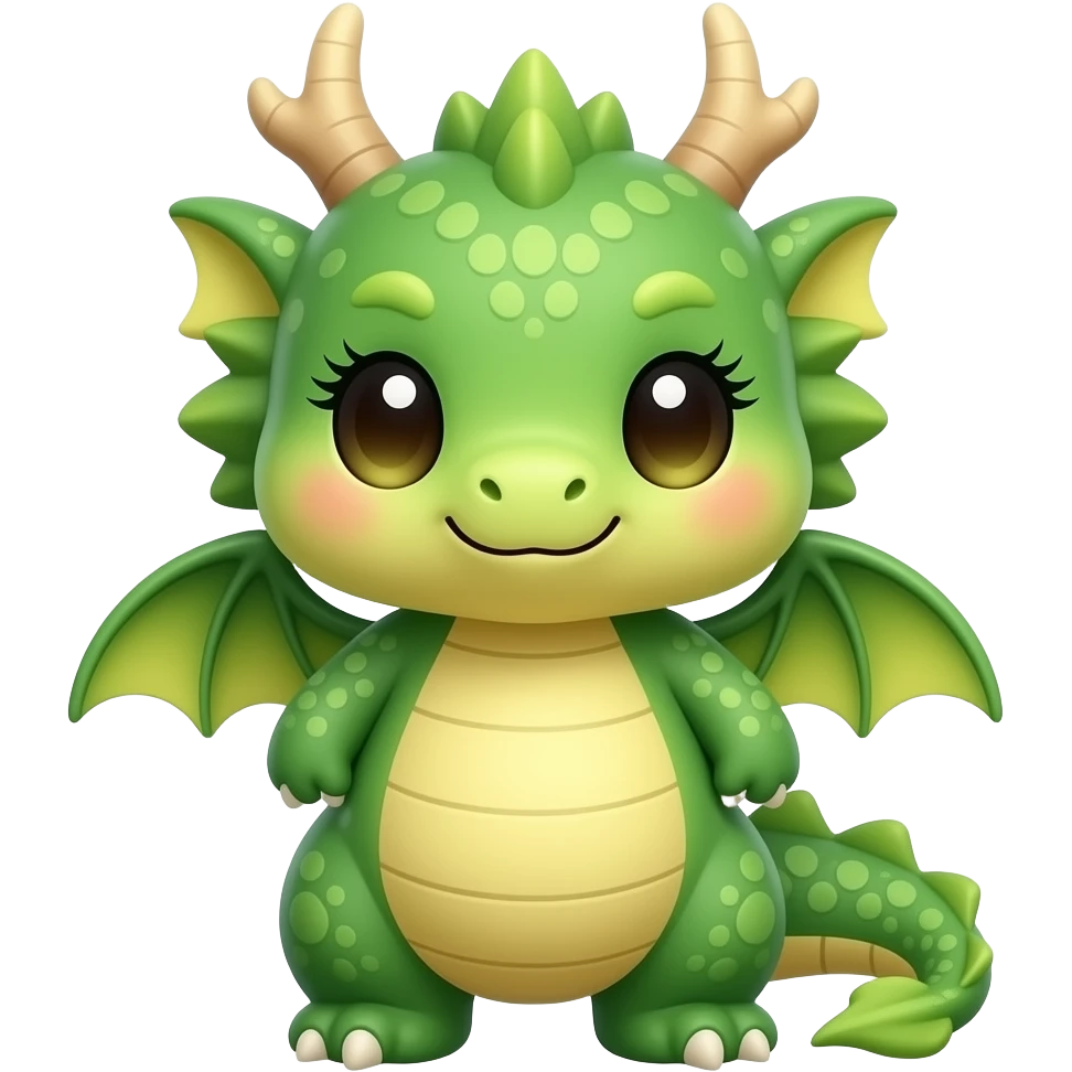 Create a super cute stuffed kawaii green and yellow gradient Animal which Looks Like a Dragon with big eyes and long eyelashes emoji