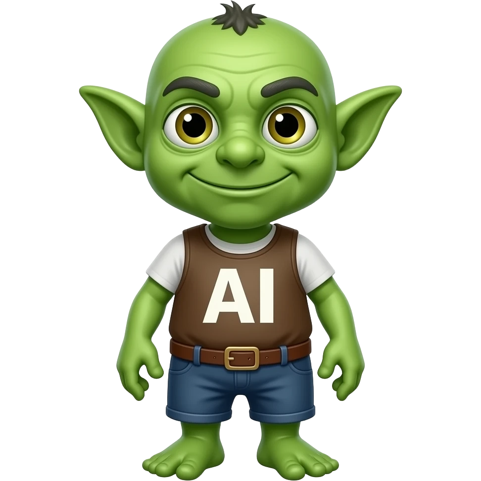 benefical green AI goblin, all body, funny appearance emoji