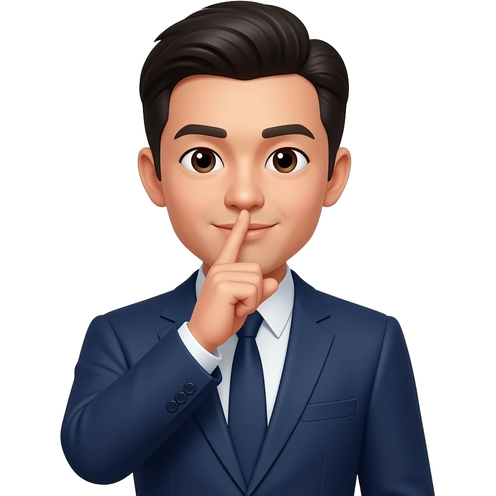 귓속말을 하는 정장 입은 동양인 남자 emoji