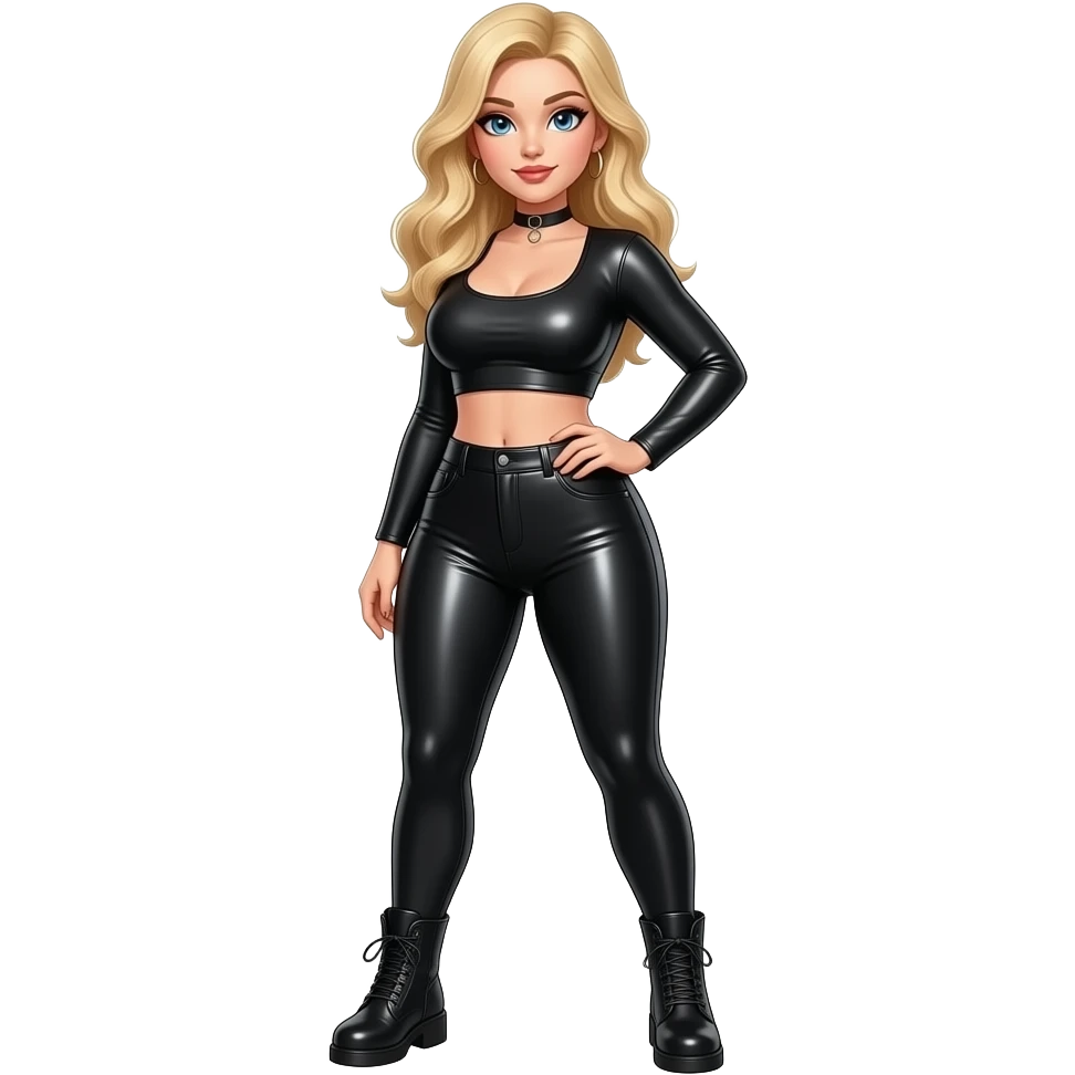 Curvy Blonde girl in latex leggings and black  boots emoji