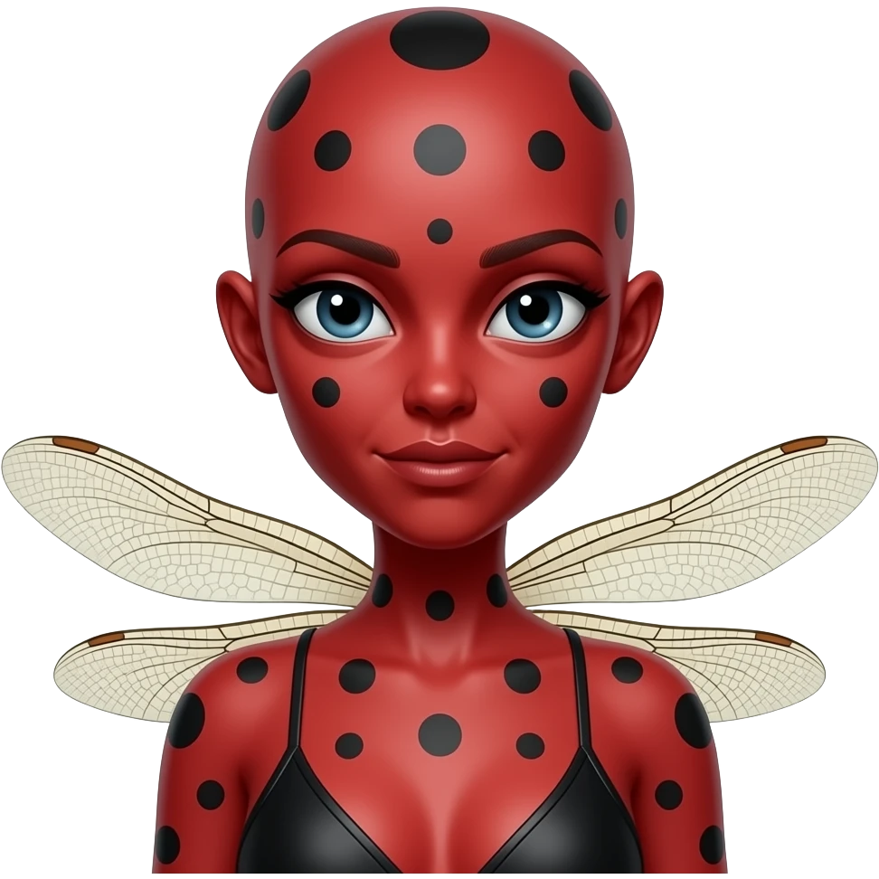 Red Alien woman with black spots and dragonfly wings emoji