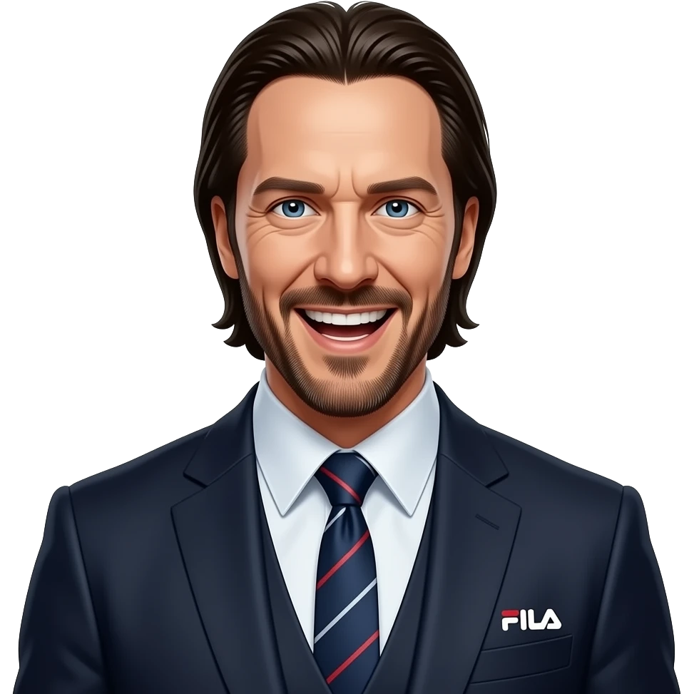 Джон Уик в спотривном темном костюме fila смеется emoji