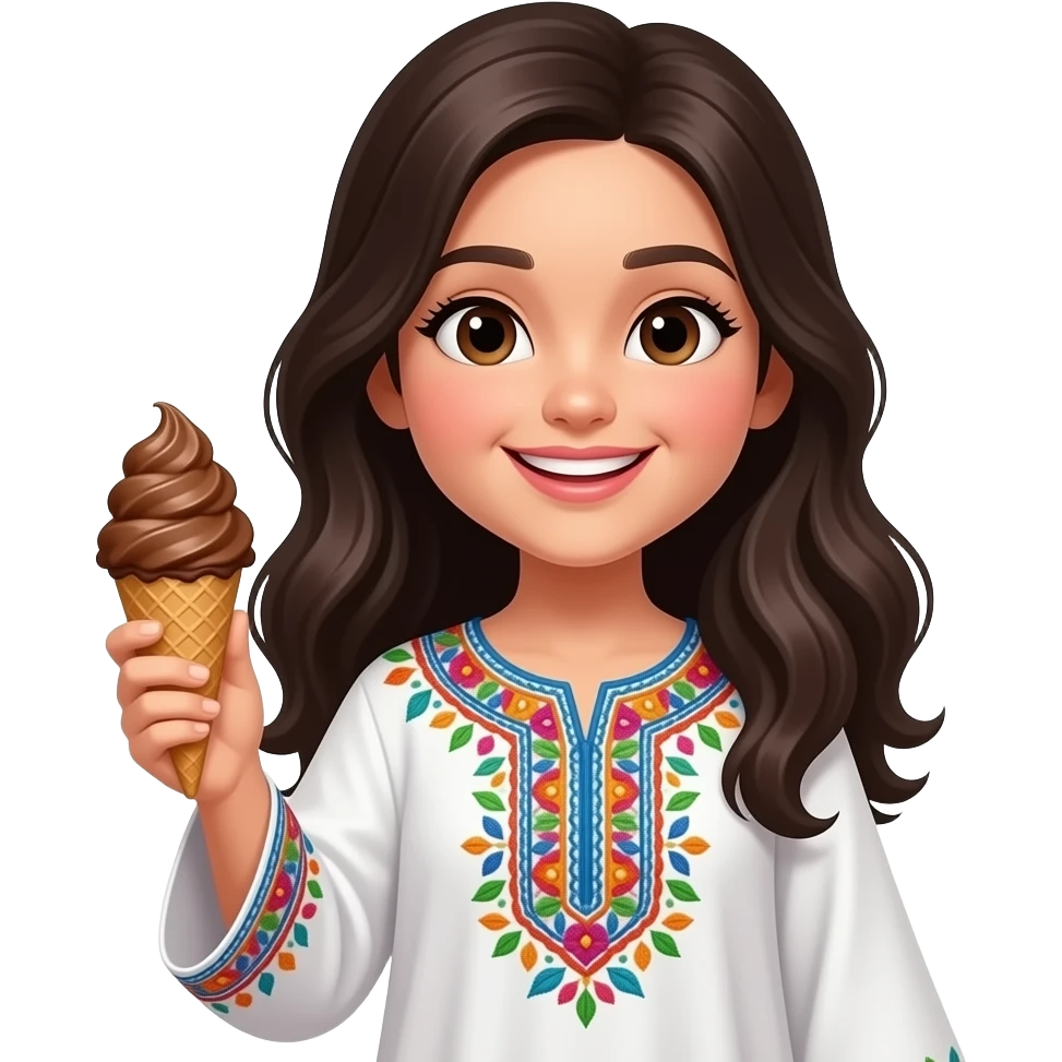 big girl eating brownie ice cream wearing abaya emoji