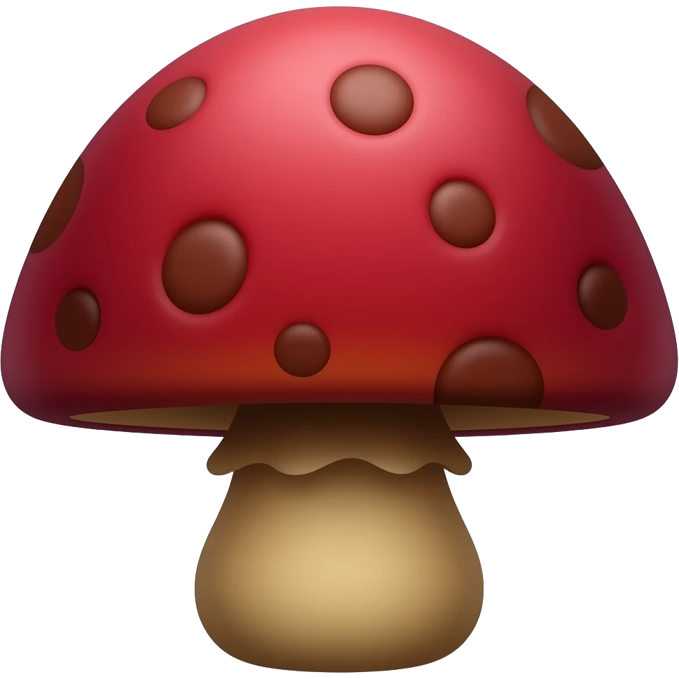 Fly agaric is red-purple crimson with a pronounced stem and random dots emoji