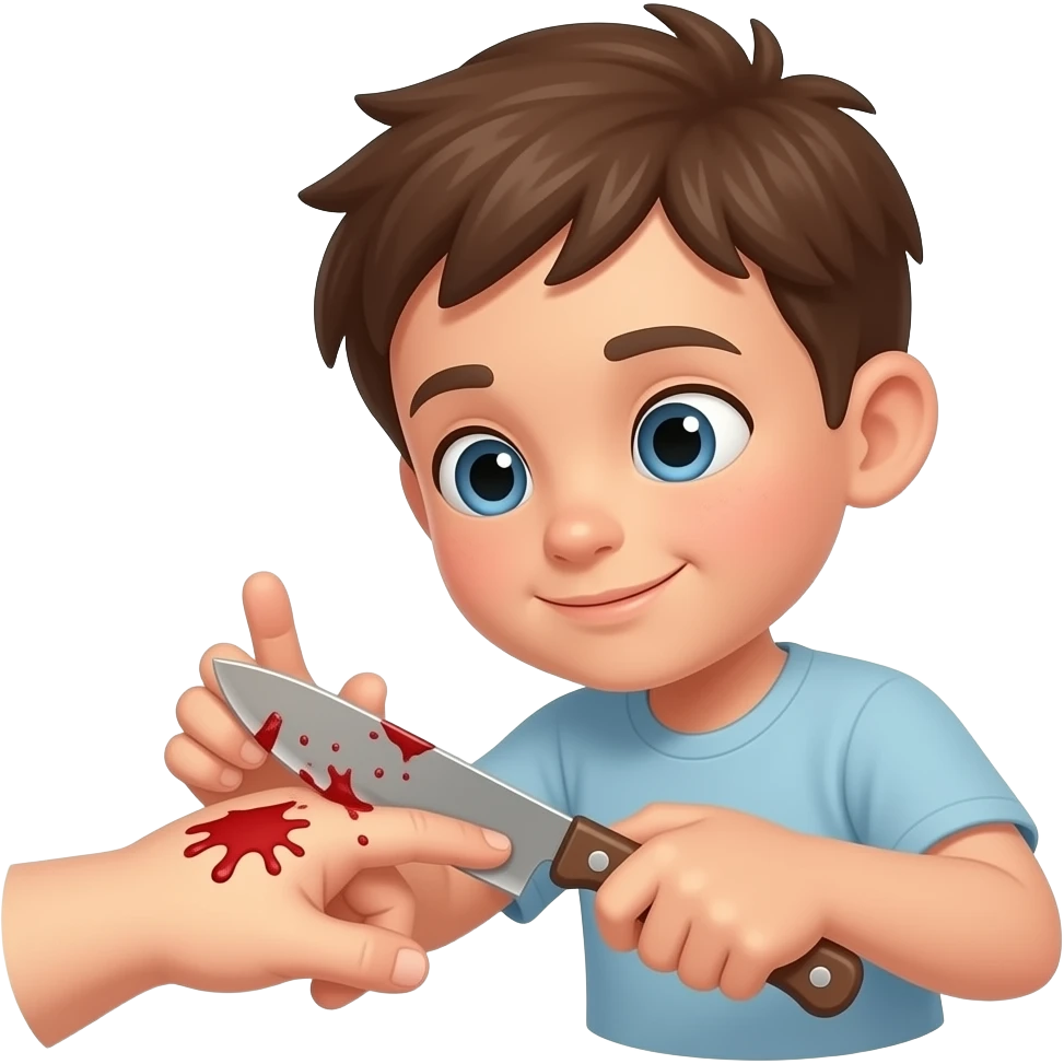 a kid cuts a finger with blood emoji