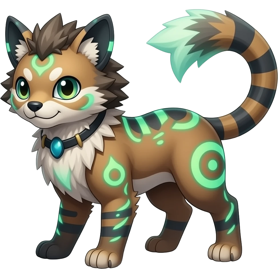 Renamon-Zeraora-Genet-Civet-caracal-Fennekin-Manectric-Vaporeon-Fakémon-hybrid with glowing neon markings emoji