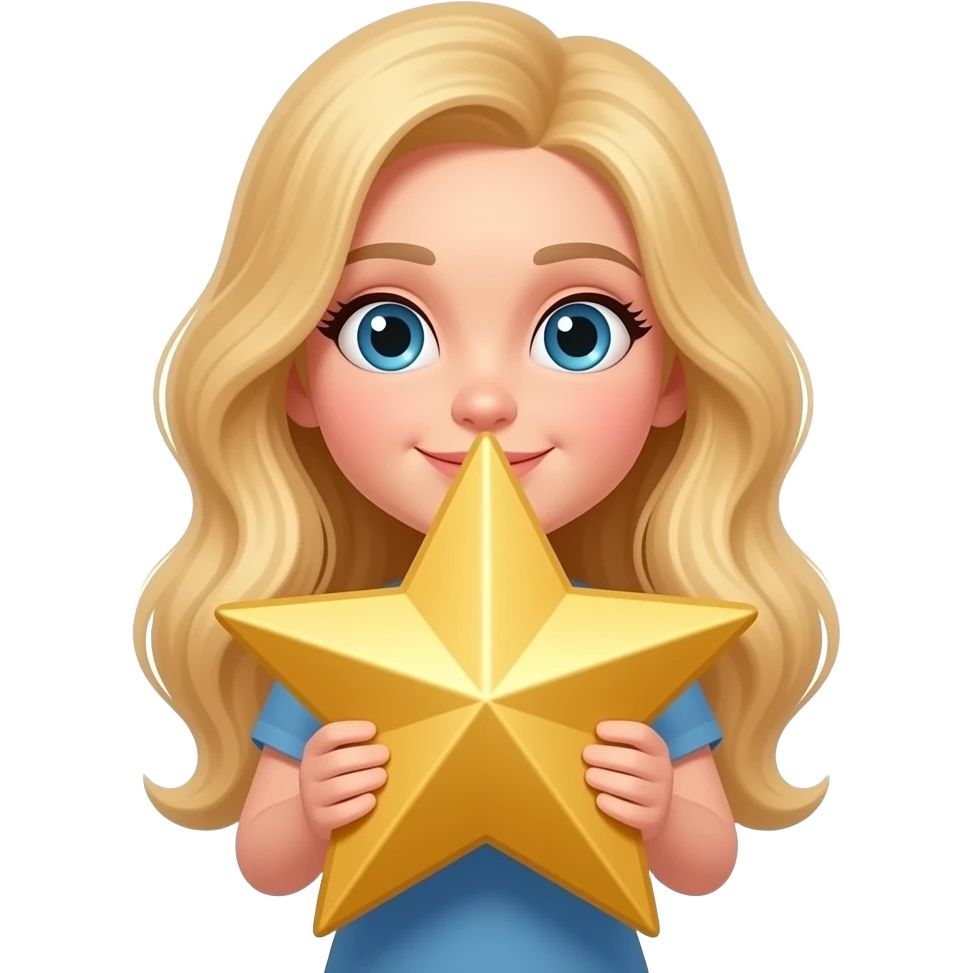 Recreate just blonde hair female holding a giant gold star emoji