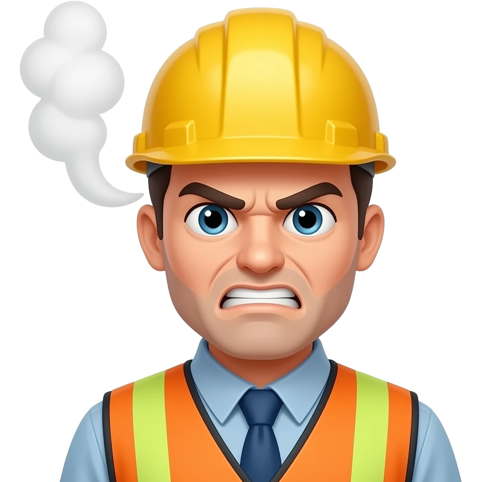 3. Angry Site Foreman    Construction foreman raging about lateness. face pic, steam coming from his head emoji