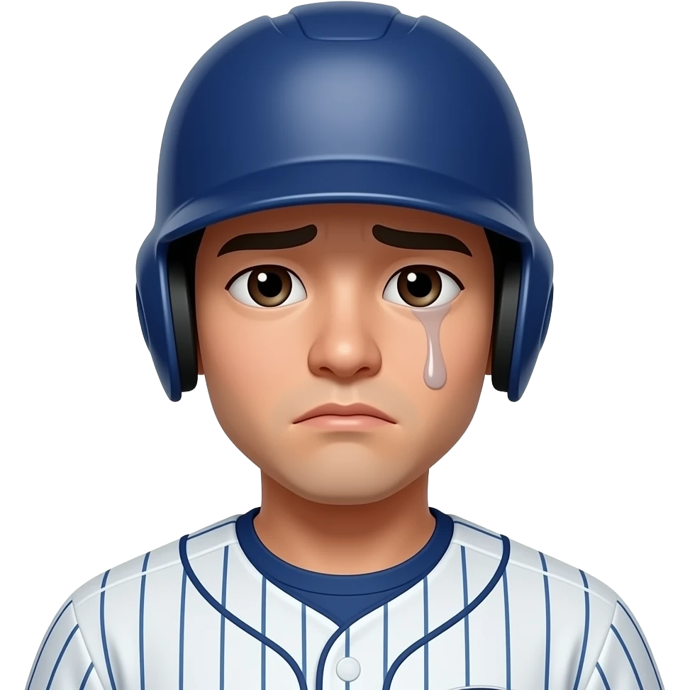 baseball fan, asian, 20s, only face, sad emoji