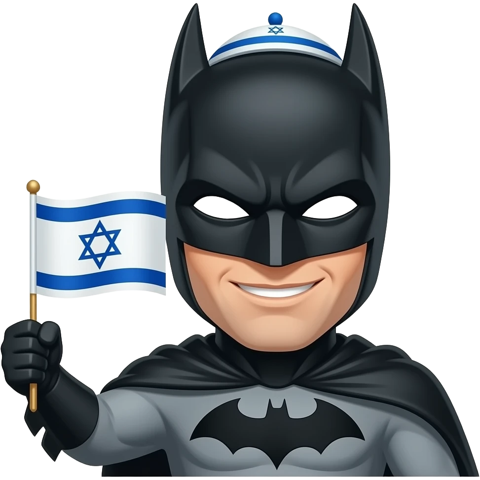 Batman with a yarmulke holding an Israeli flag emoji