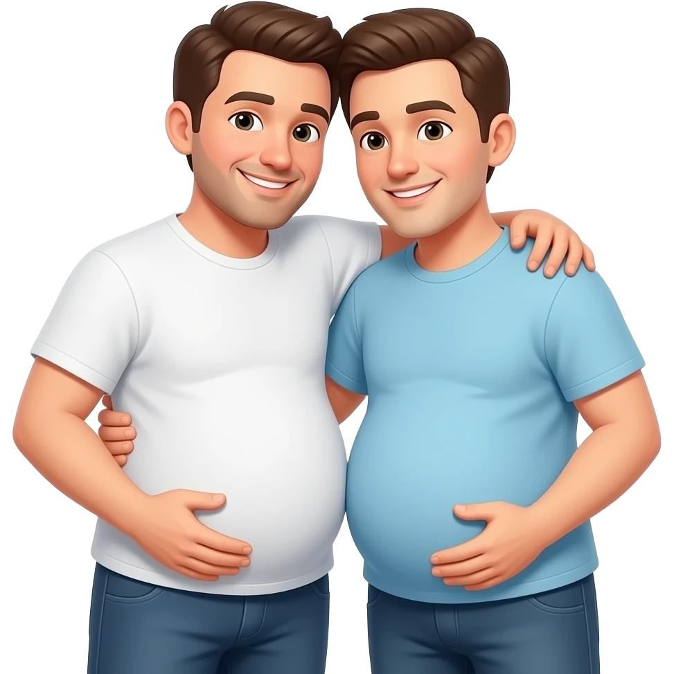 very pregnant Man hugging very pregnant man tightly emoji