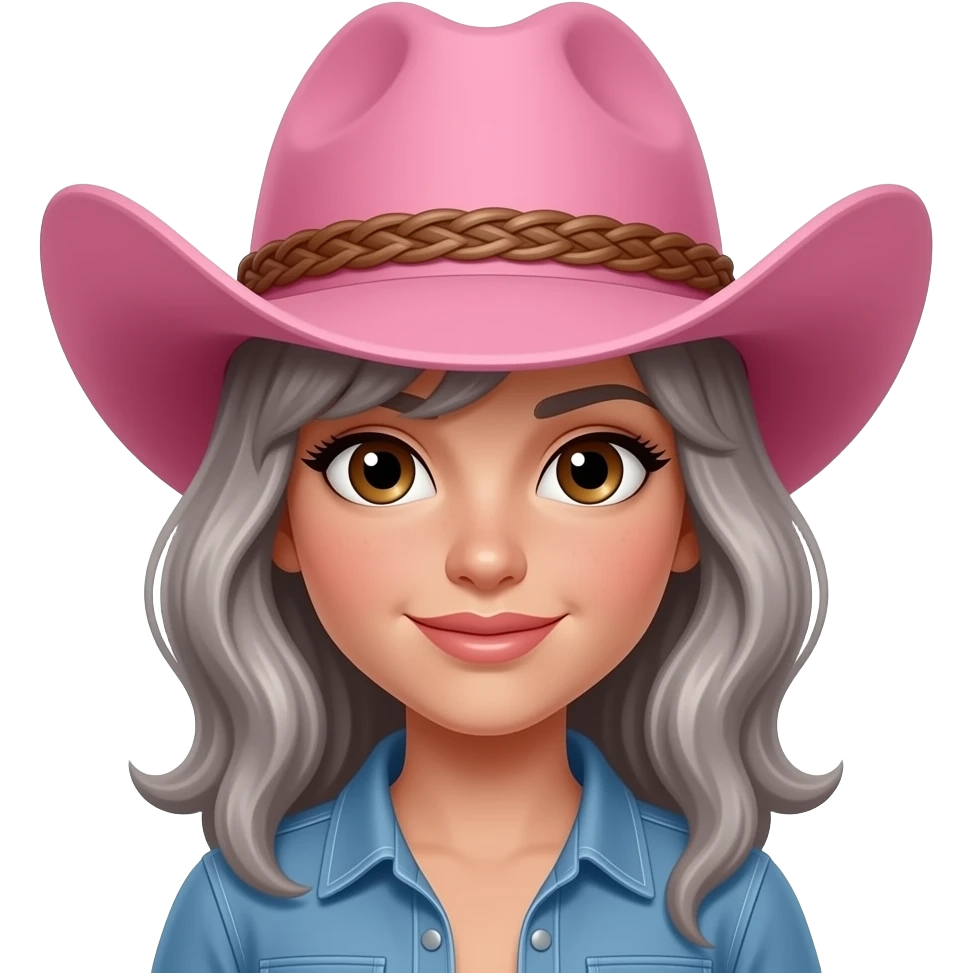 Cowgirl with pink hat tanned grey hair brown eyes emoji