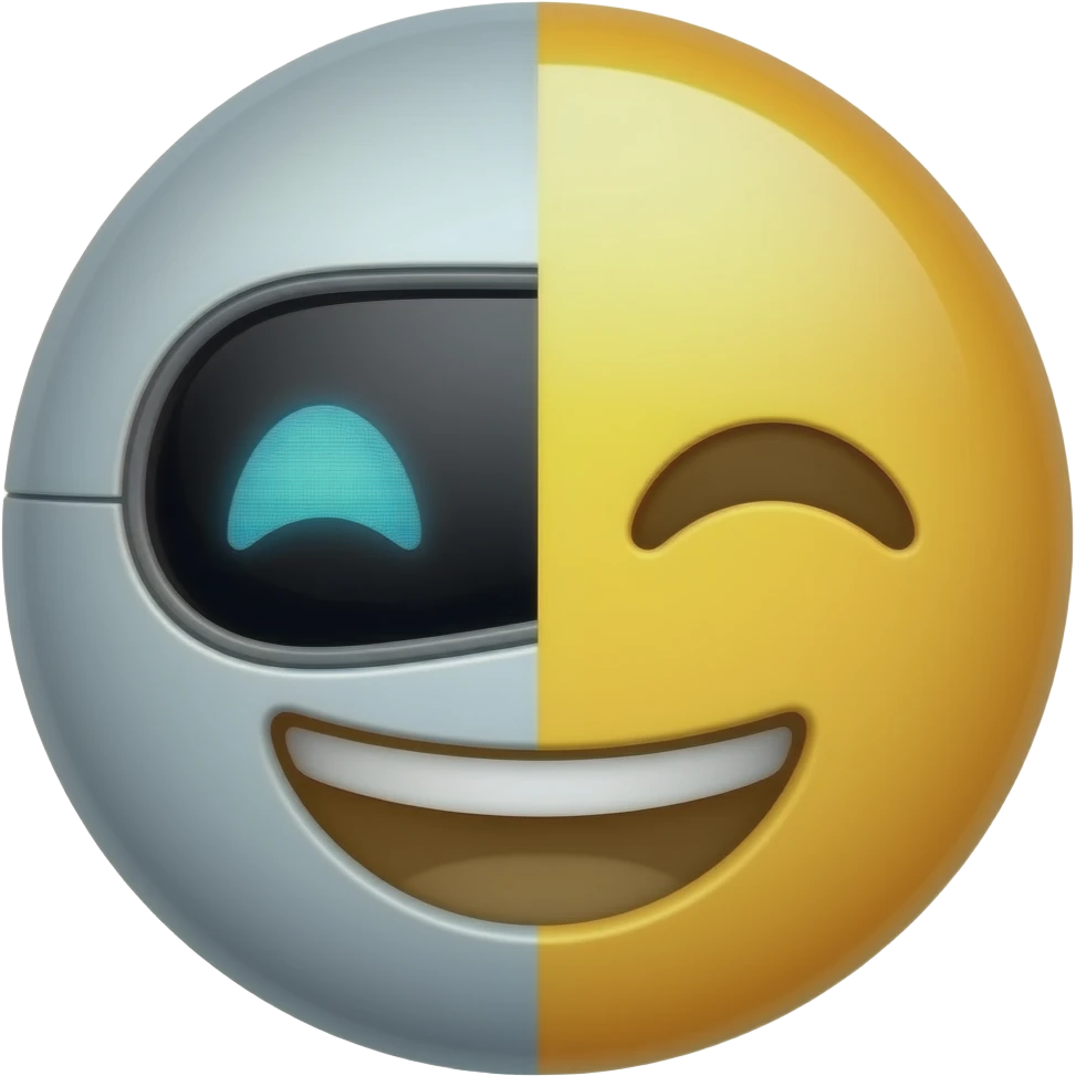 Un robot  🤖 con mitad de emoji normal 🙂 emoji