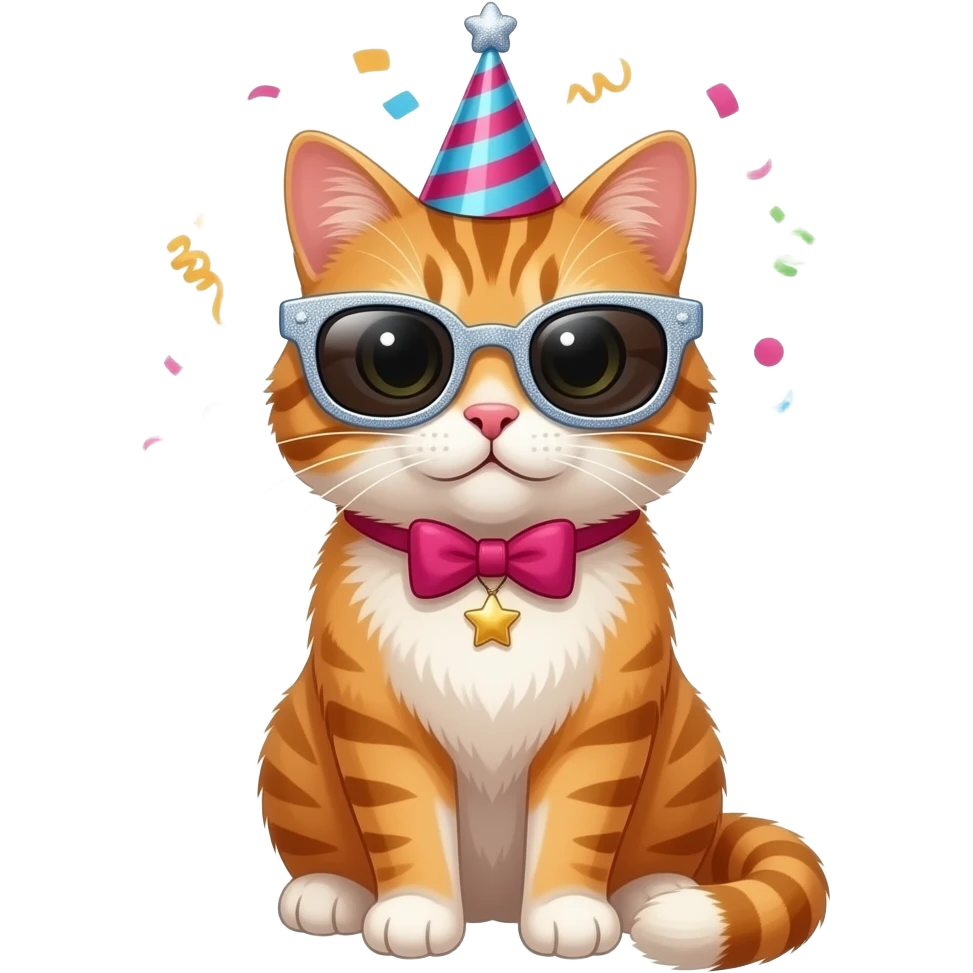 So i want a cat wearing glitter party sunglasses with confetti in the backround emoji