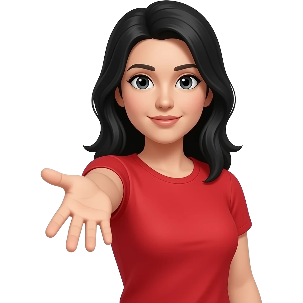 woman reaching out with black hair and red shirt full body standing up emoji