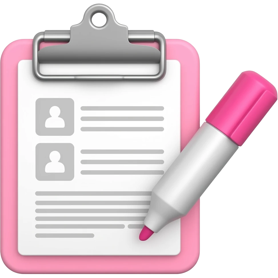 pink clipboard with pink marker emoji