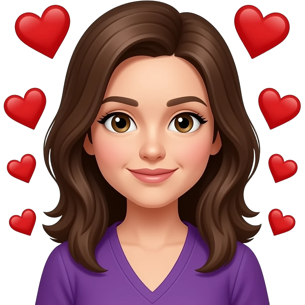 غير لون الشعر للبني والملابس للبنفسجي والقلوب المحيطة للأحمر emoji