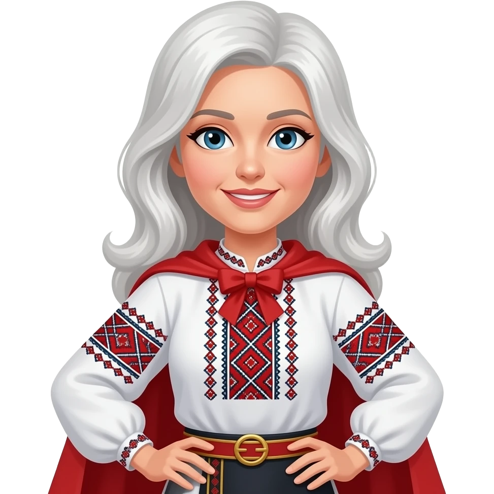 Деректор школи супер герой біле волося у вишиванці жінка emoji