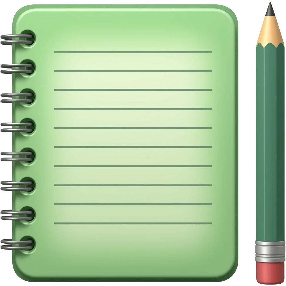 green notebook and pencil  We are looking from the front emoji