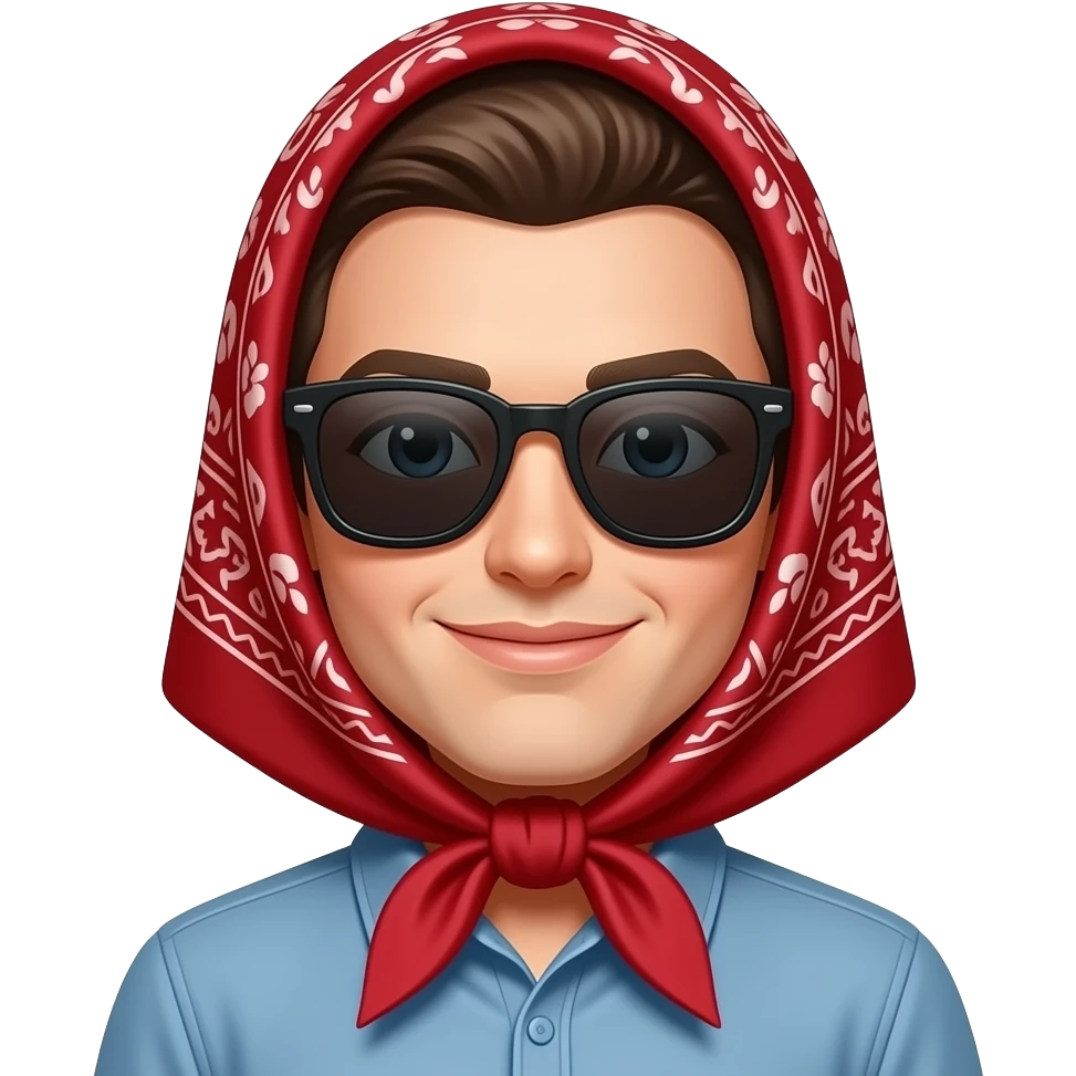 😎 emoji with a red babushka head scarf on emoji