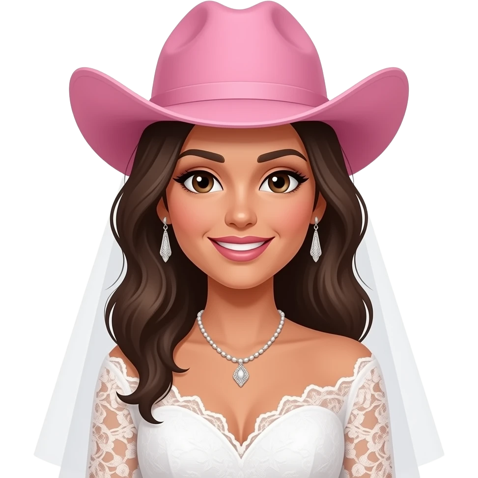 Cowgirl bride with pink hat and tanned emoji