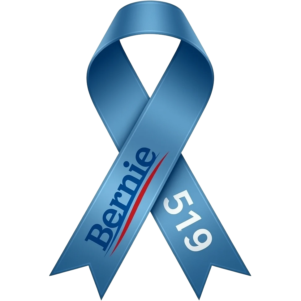 LIGHT BLUE RIBBON THAT SAYS BERNIE ONE SIDE AND 519 ON THE OTHER emoji