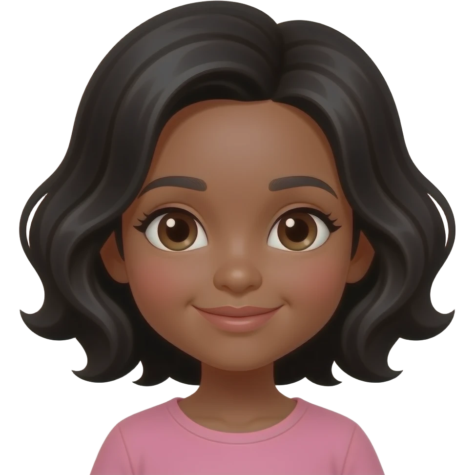 Niña pequeña piel marron carita pelo negro ondulado y ojos marrones y mofletes emoji