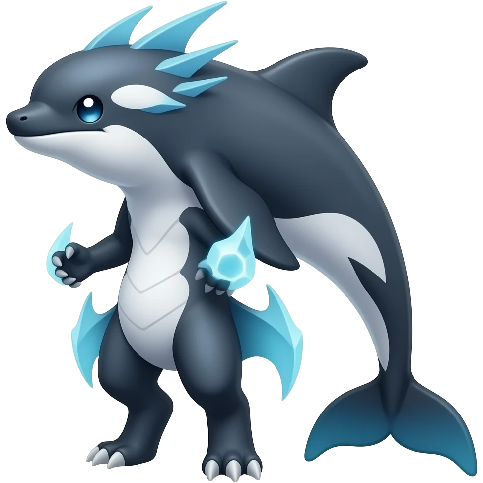 Bluish blackish whitish greyish gradients Absol-Amaura-Garchomp-Houndoom-Litten-Sharpedo-Aurorus-hybrid with orca tail emoji