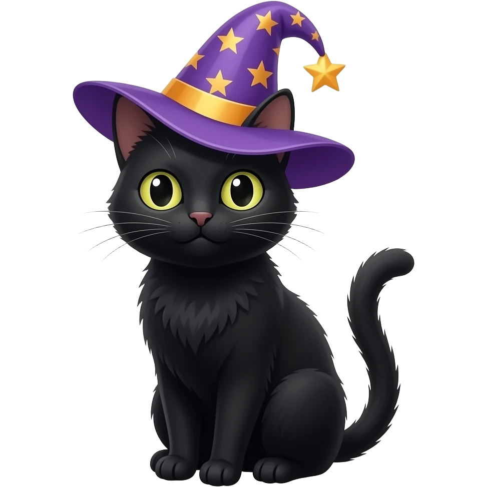 Черная кошка в магической шляпе emoji