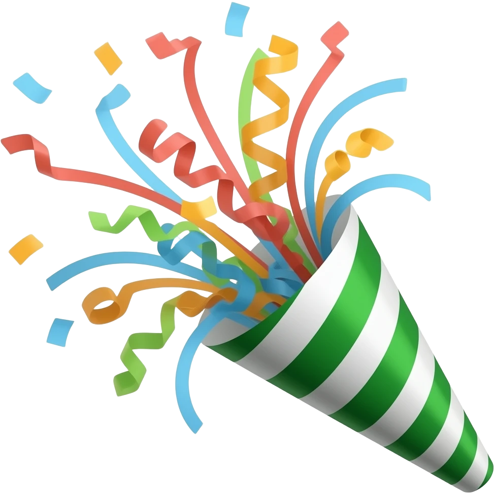 ios emoji style green party popper  with some confetti flying out from inside emoji