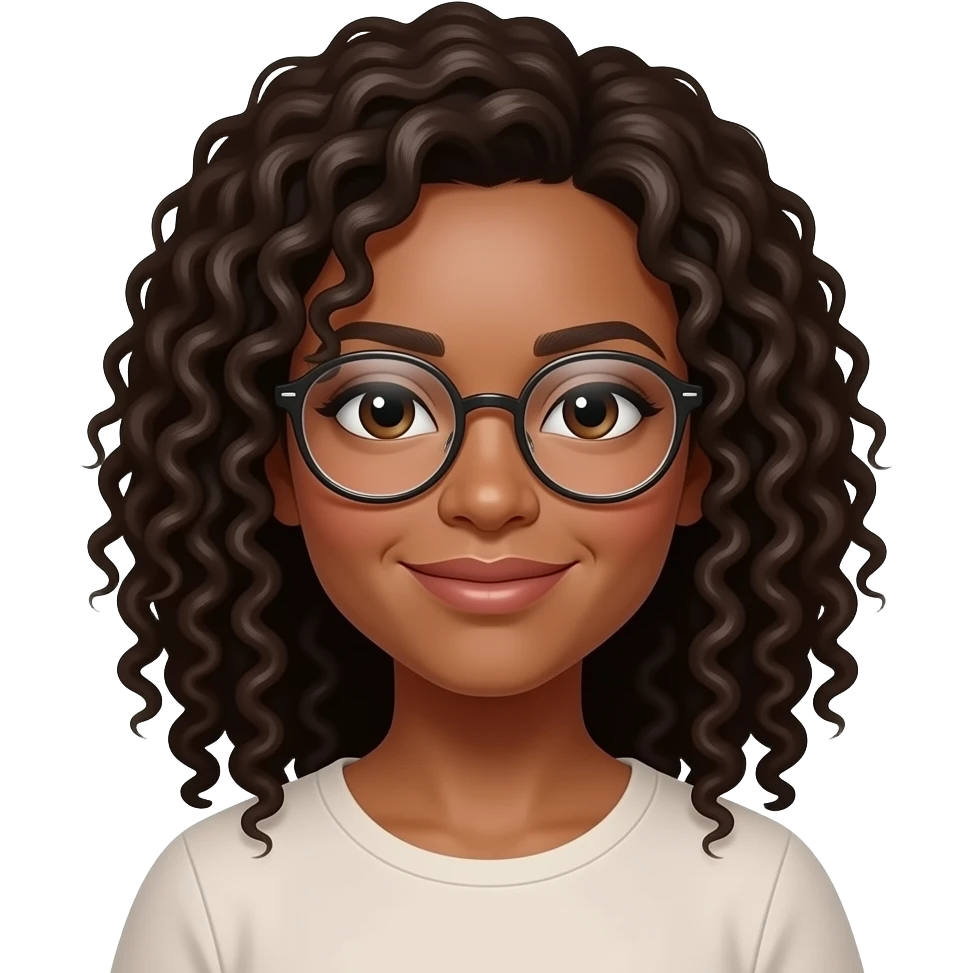 Woman More curly hair round glasses emoji