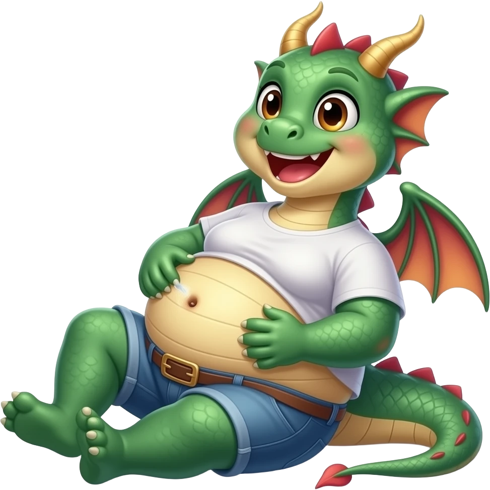 A lounging girl dragon,so fat & full that her heavy big round tummy looks pregnant,she is so bloated,how about a gentle tickle rub on her sensitive bellybutton to make her proudly giggle,what a fatty. emoji
