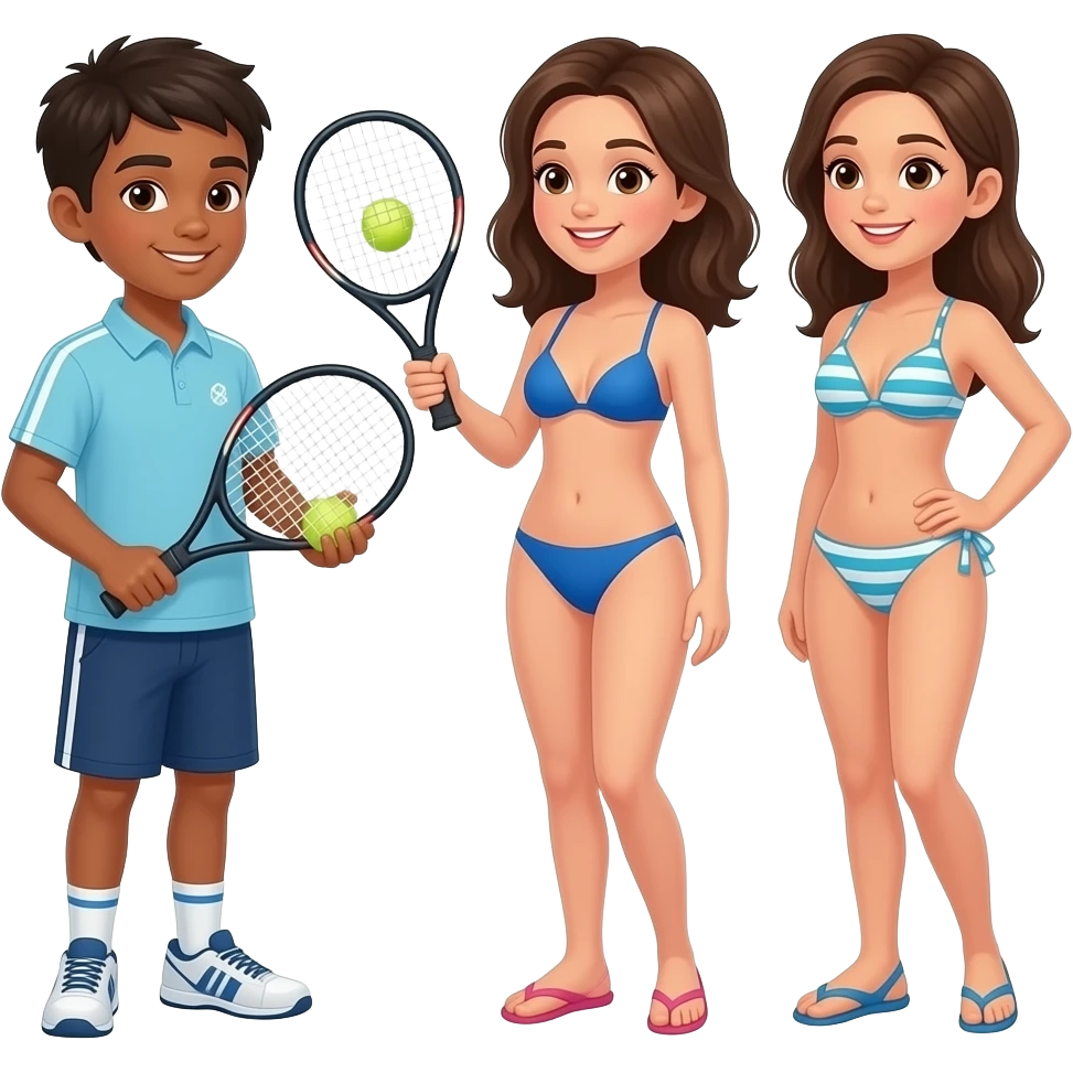 Un garçon métisse et deux brunes bronzer qui jouent au padel et qui sont sportif emoji