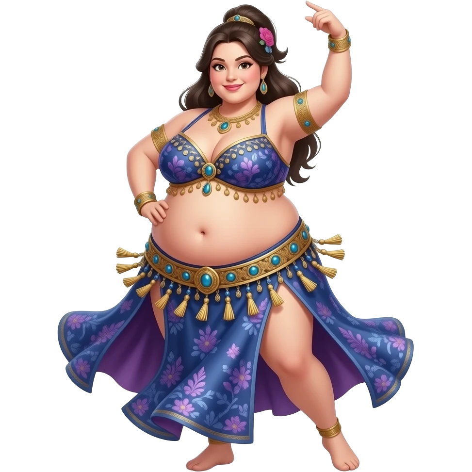 A sumo girl belly dancer,with an morbid obese love handles & muffin top midriff,her bellybutton bulging from being stuffed to the max after a luncheon buffet,She dances then her bouncy belly wobbles a lot. emoji