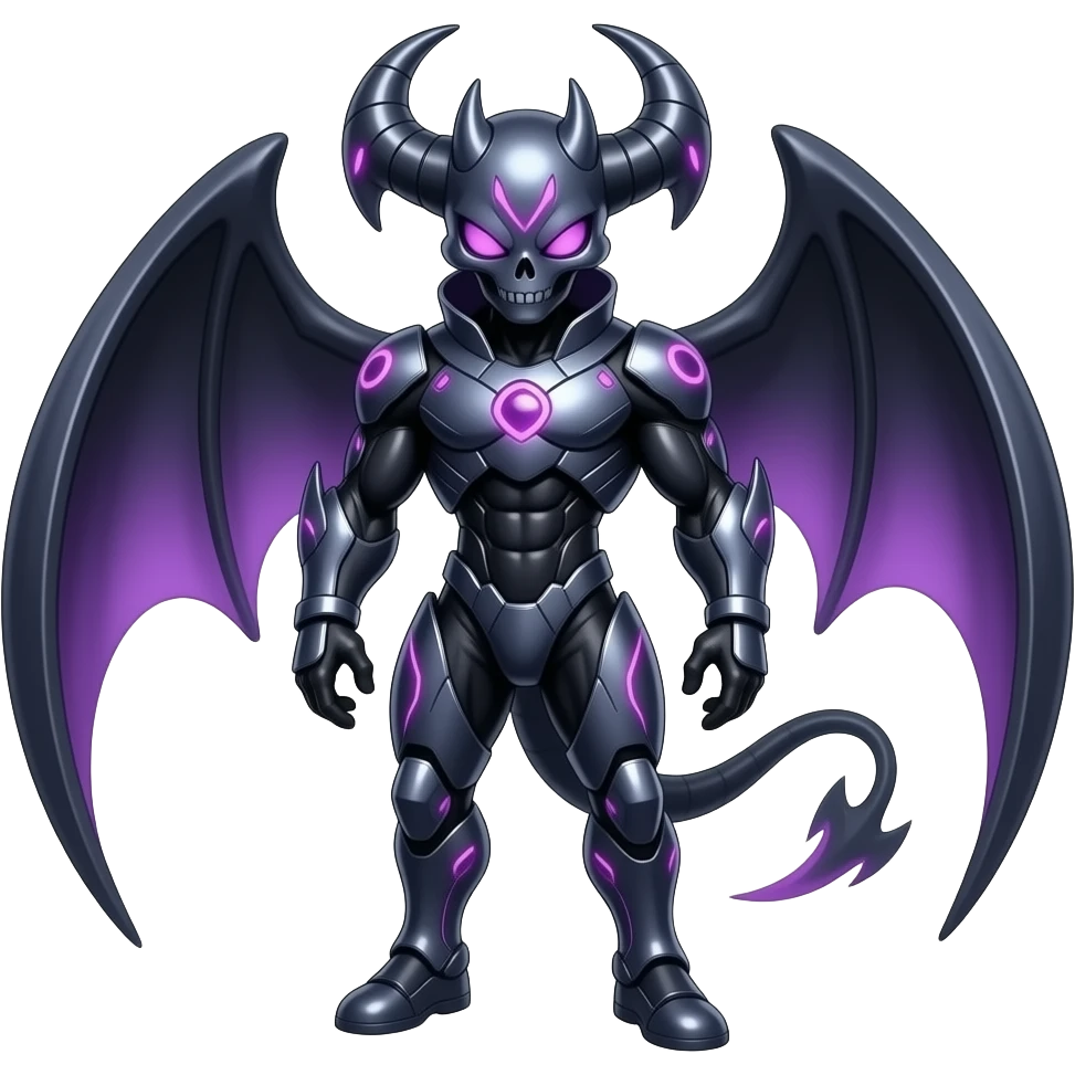 Shiny Horned Futuristic Badass Demonic Spectral Dusky Spooky Skull-faced Cool Hot Stylish Handsome Alien-Salandit-Darkrai-Genesect-Fakémon-fusion (full body) emoji