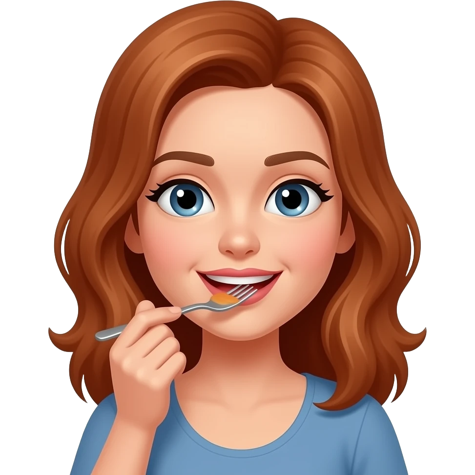 Mujer de cabello cobrizo comiendo emoji