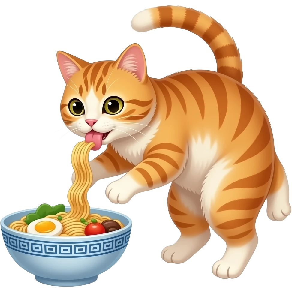 cat doing a pirouette and eating noodles emoji
