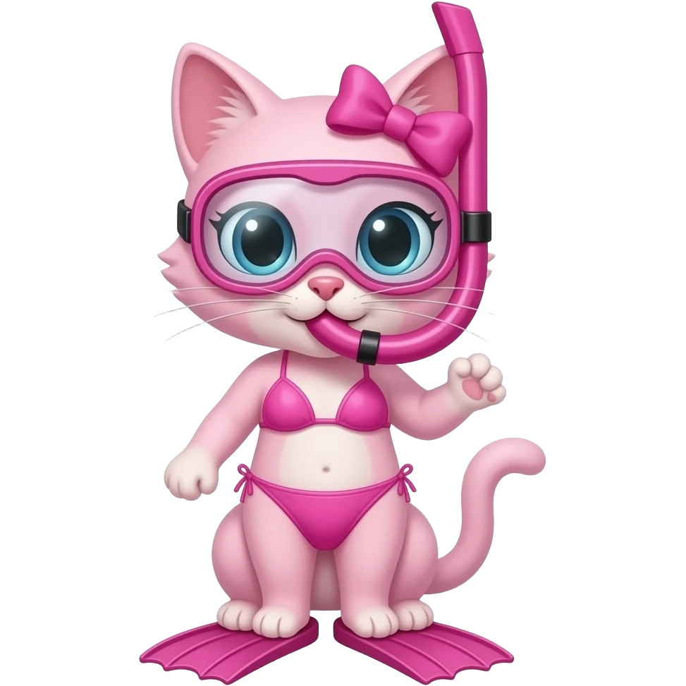 pink anthro cat with a pink bow on the head pink snorkel a pink flippers and a pink bikini emoji