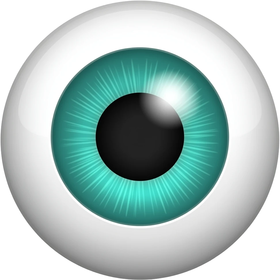cartoon eye, teal green iris, large black pupil, white sclera, no eyelashes, no eyebrow, round shape, glossy, 3D cartoon style, isolated on white background emoji