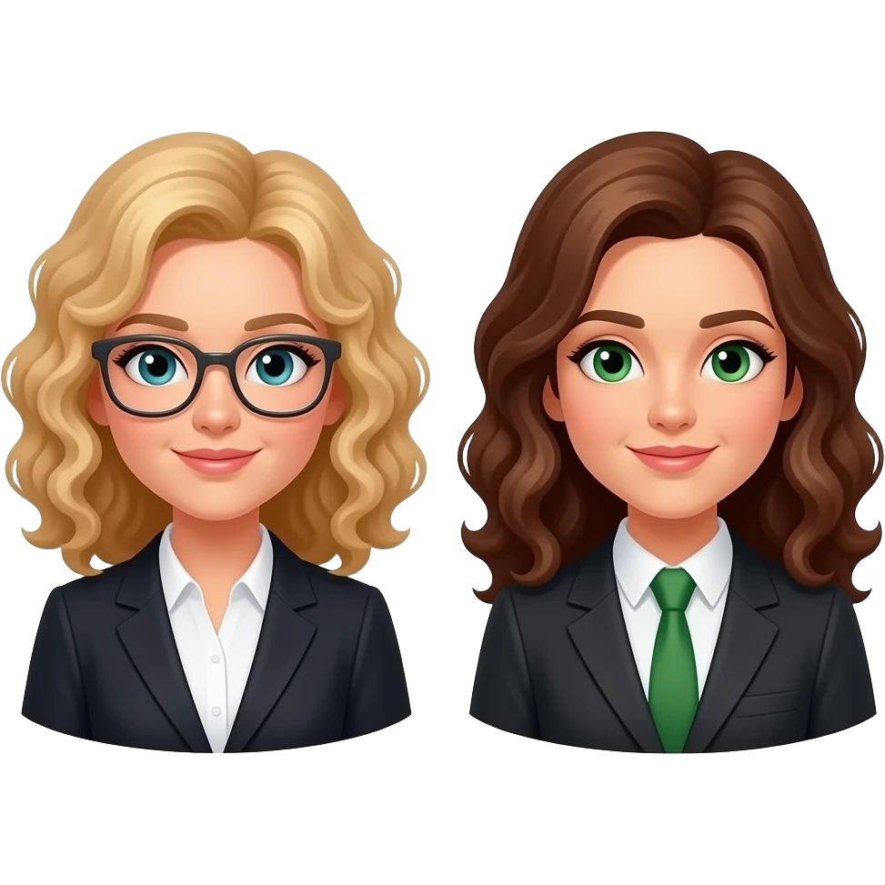 Green eyed: therapist curly blonde woman and lawyer brunette long curly white woman lawyer emoji