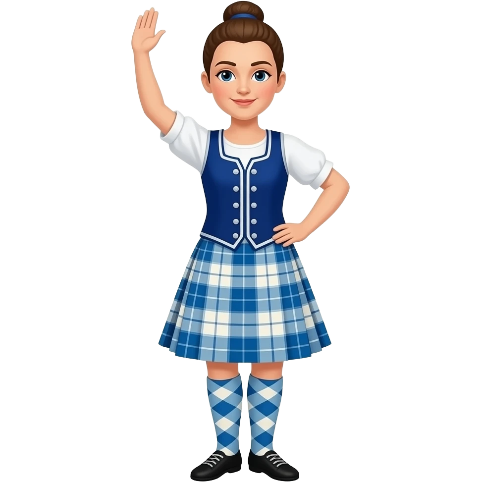 female highland dancer in skyblue kilt and vest emoji