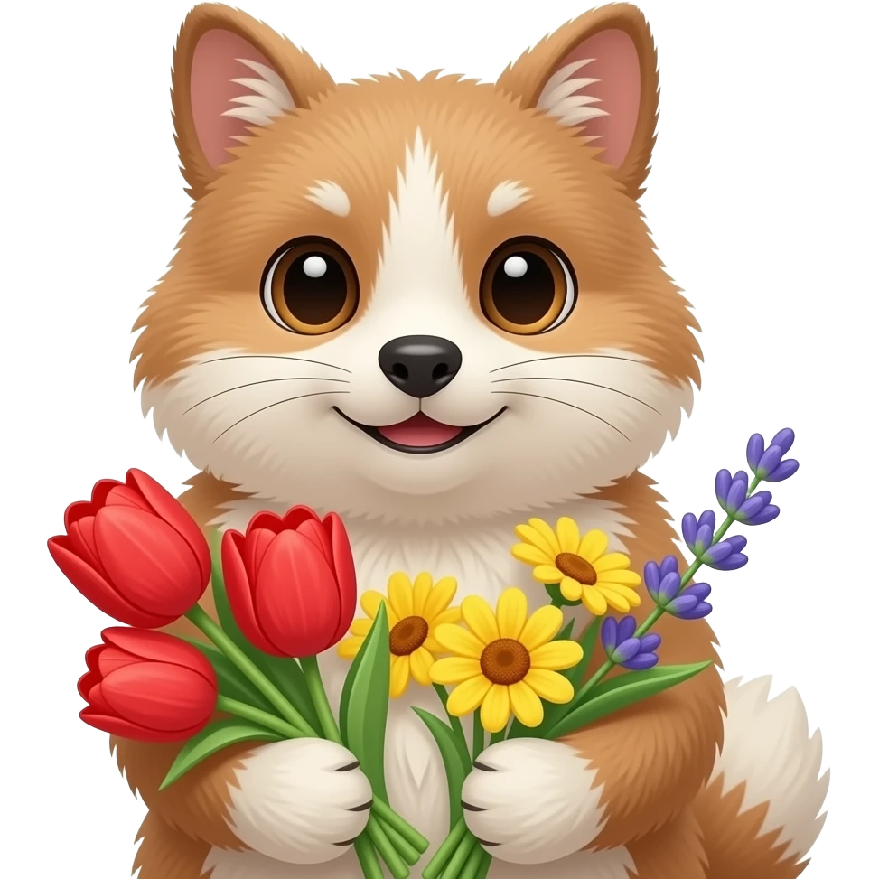 a bust shot of an animal holding flowers emoji