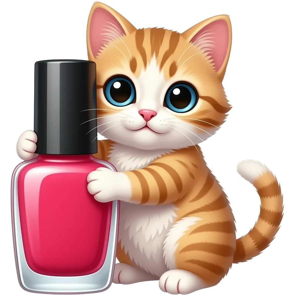 Котик, обнимающий флакон лака emoji
