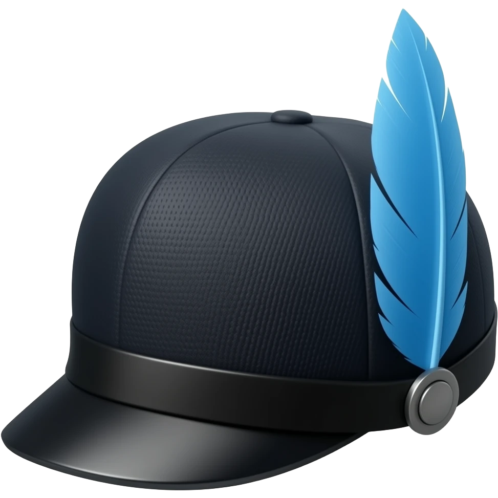 Black Breton Brixton fiddler cap with a sky blue feather on the side emoji